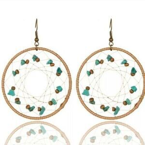 Dreamcatcher Earrings Turquoise Stone Boho Dangle Drop‎ Festival Circle Hoop